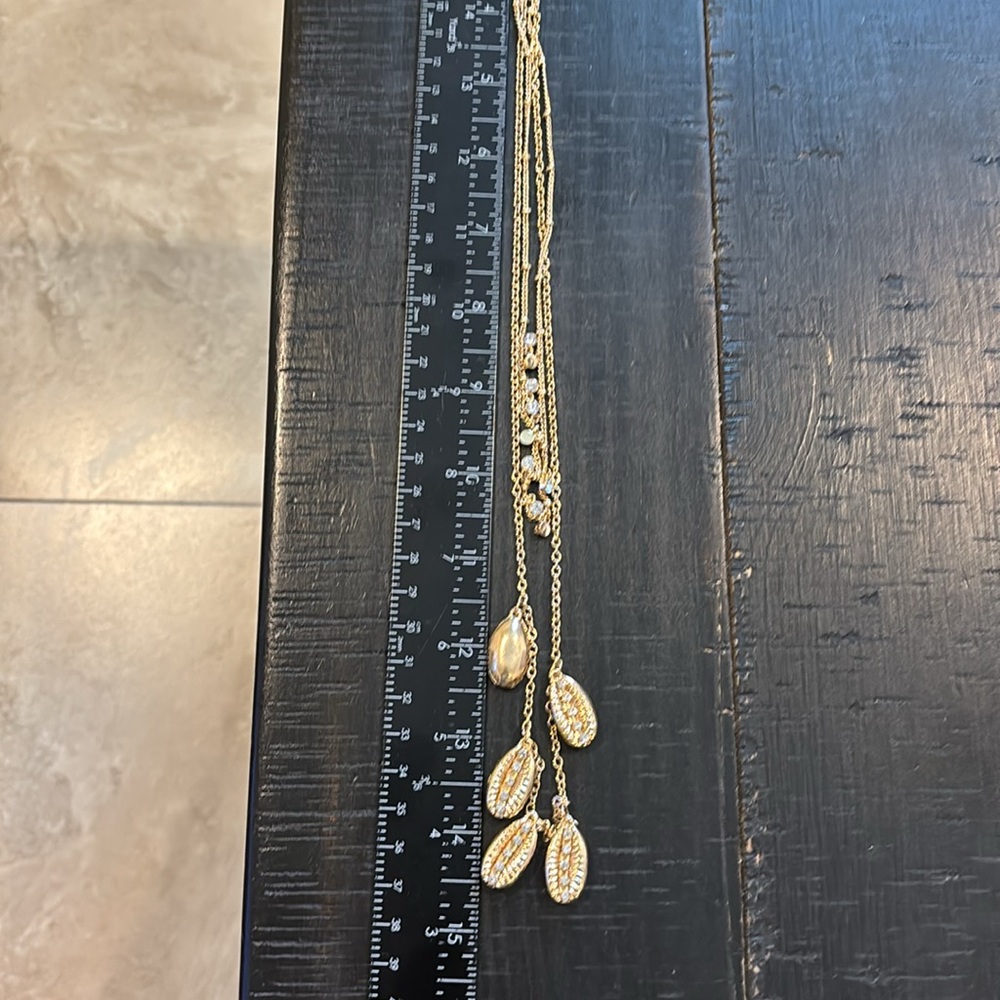 Multilayer Shell Gold Tone Rhinestone Dangle Pend… - image 6